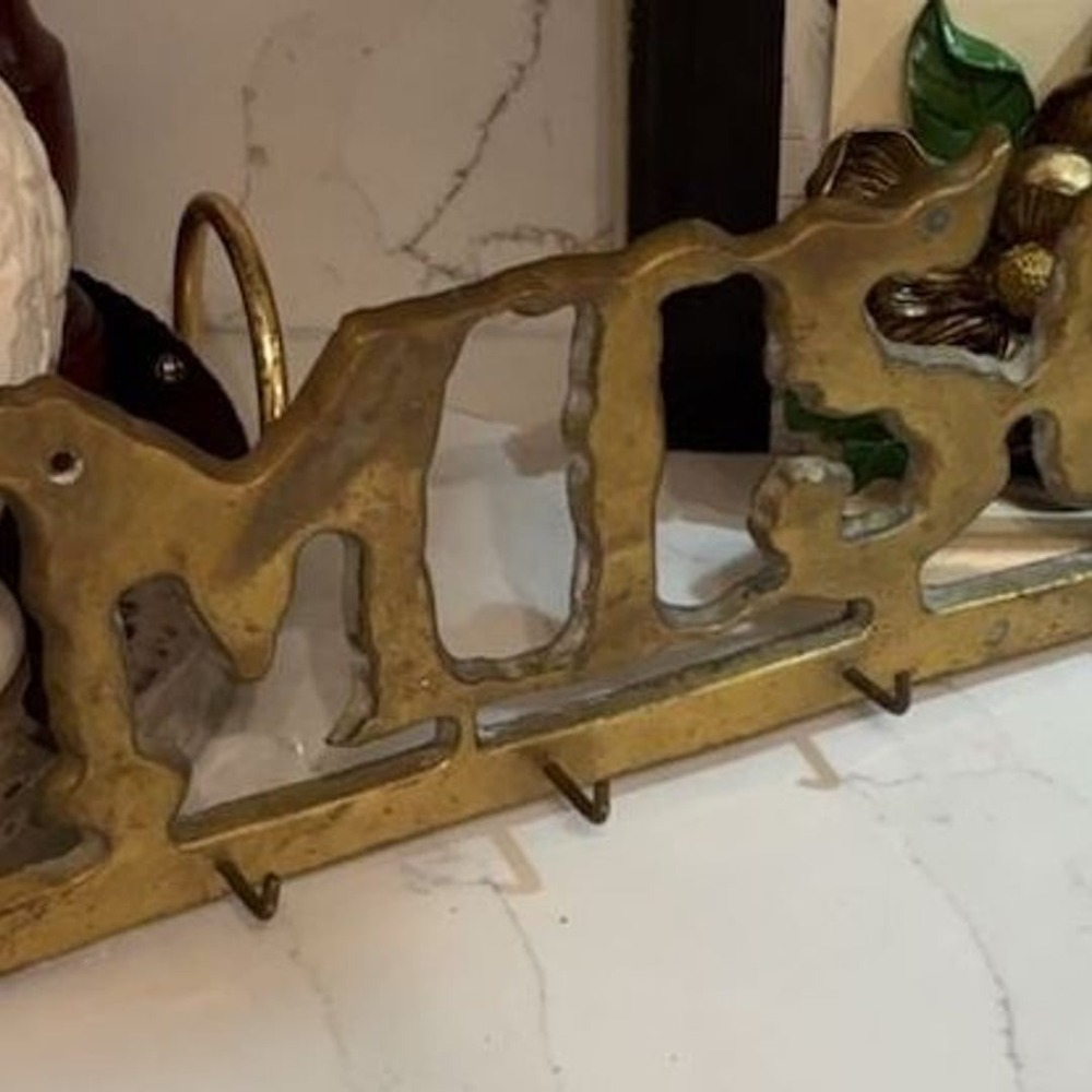 Vintage Brass 'KITCHEN' Wall Mounted Key Hook Rack